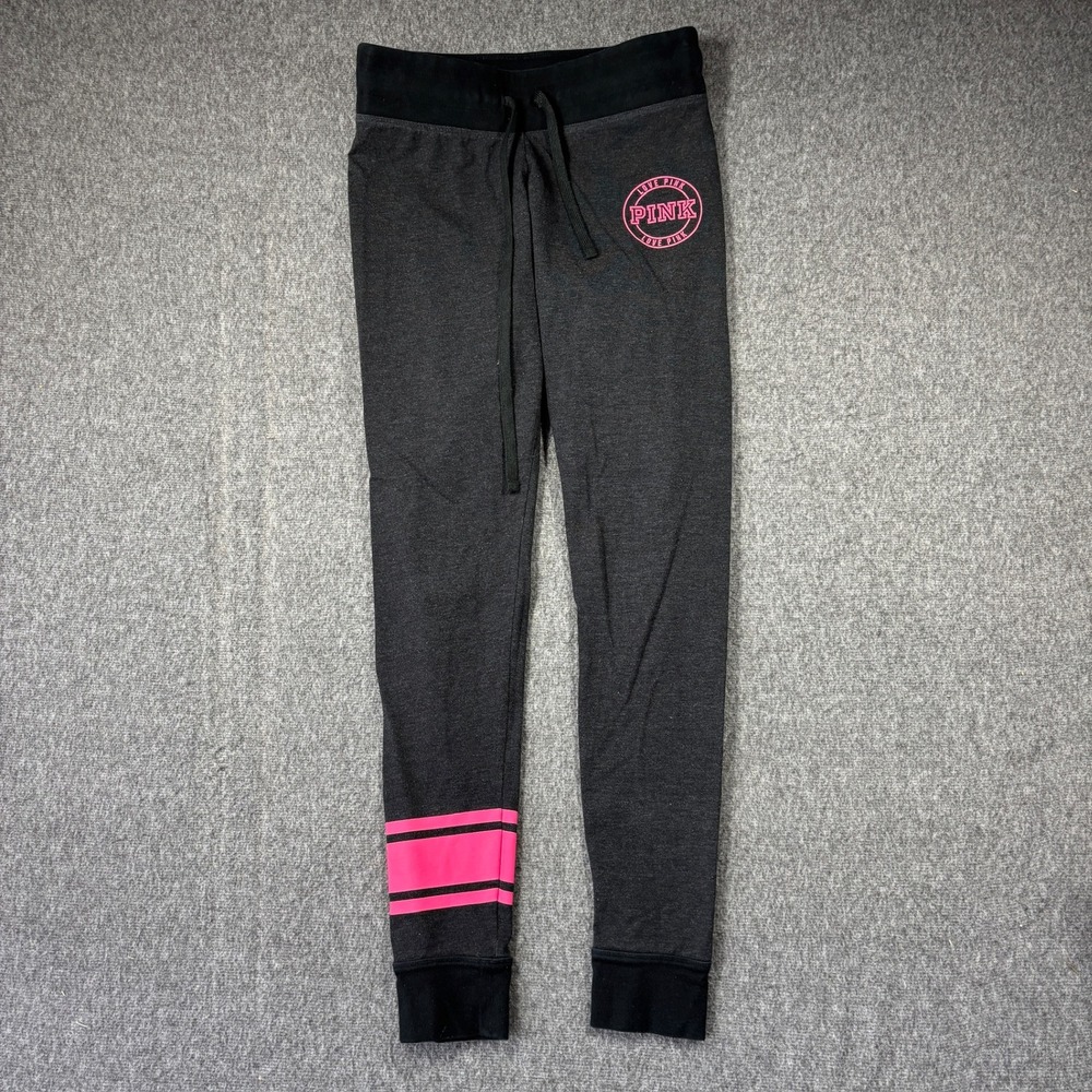 Victorias Secret PINK Yoga Leggings Charcoal Gray Pink Stripe Slim Joggers Small